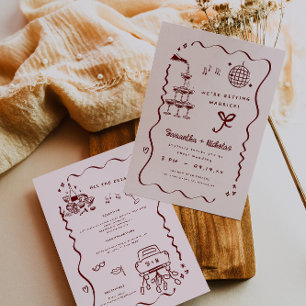 Convites Arte Caprichosa de Doodle Retro Casamento