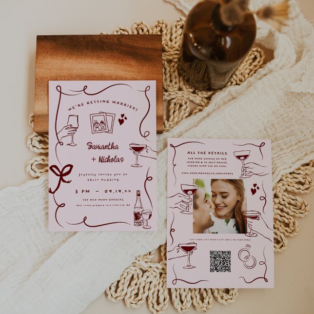 Convites Arte caprichosa retrô de doodle | Casamento (Criador carregado)