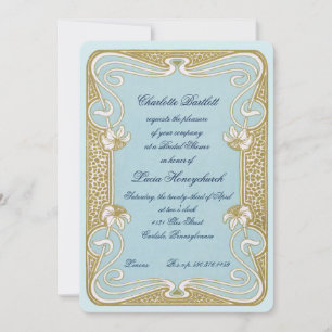 Convites Arte chá de panela azul & Dourado de Nouveau