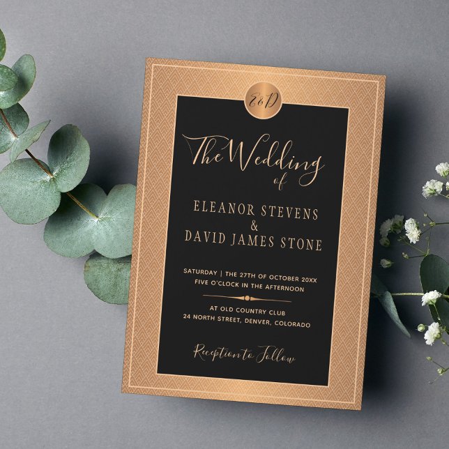 Convites Arte Clássica Deco glam negro casamento (Criador carregado)