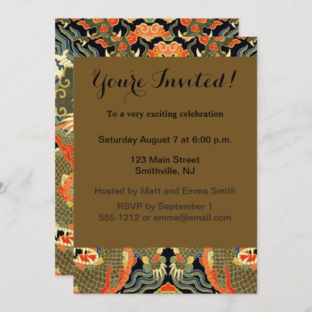 Convites Arte Colorida do Dragão Asiático Chinês (Frente/Verso)