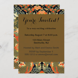 Convites Arte Colorida do Dragão Asiático Chinês