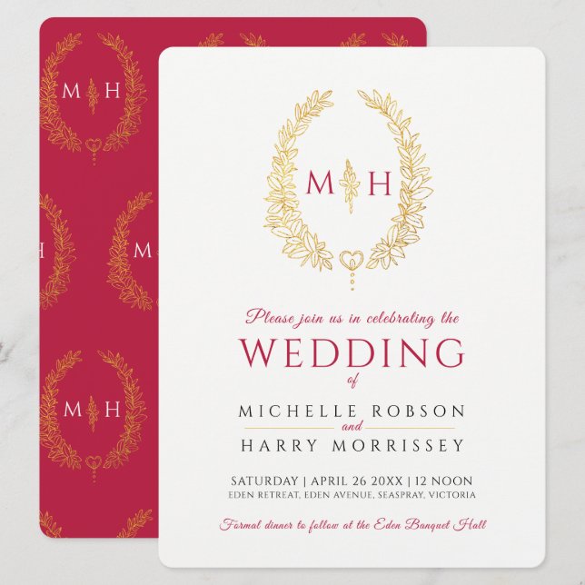 Convites Arte da linha oval de folha casamento dourado pret (Frente/Verso)