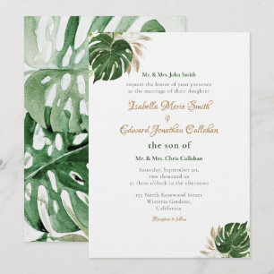 Convites Arte de Aquarela de Folhas de Monstera Verde Tropi