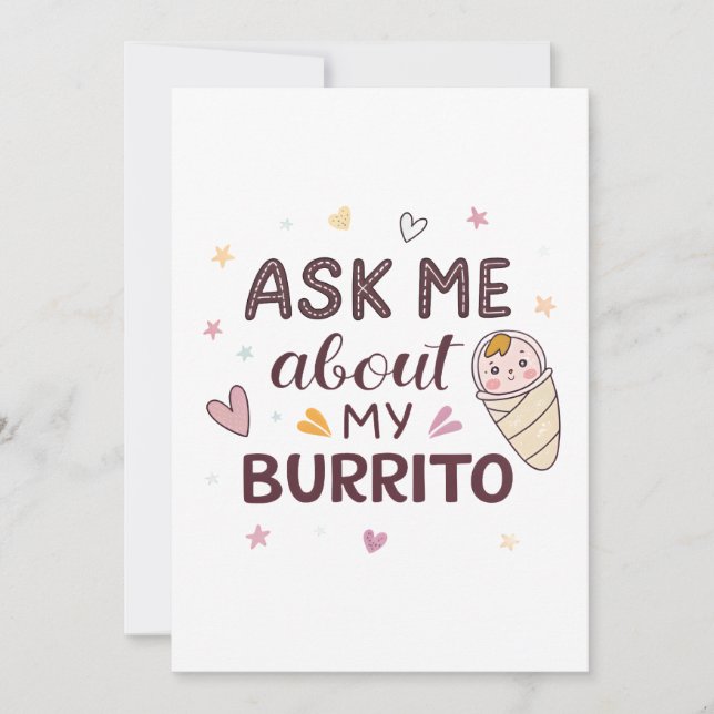 Convites Arte de Bebê Fofo Pergunte Sobre Meu Burrito (Frente)