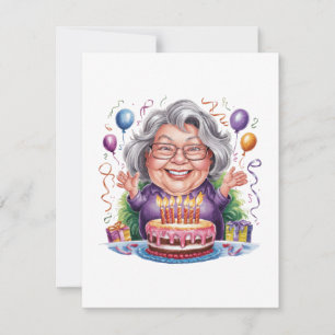 Convites Arte de Bolo de Aniversário de Senhora Idosa Anima