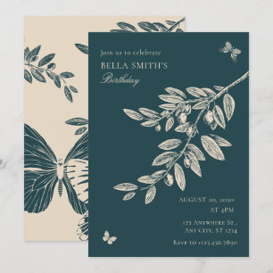 Convites Arte de Borboleta Floral Creme Verde