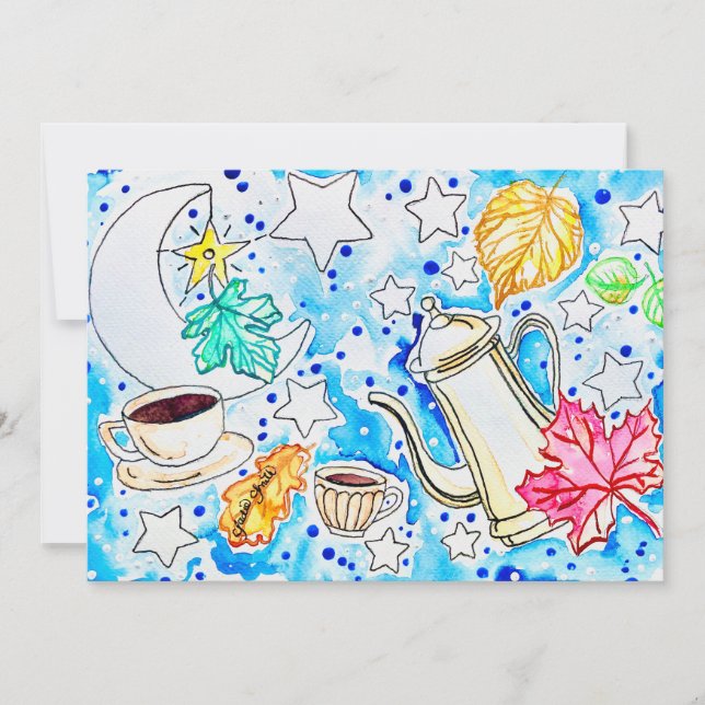 Convites Arte de Café com Folhas de Outono (Frente)