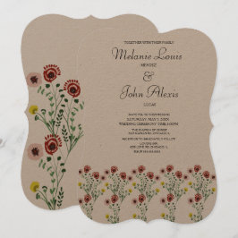 Convites Arte de casamento bordada botânica floral vintage