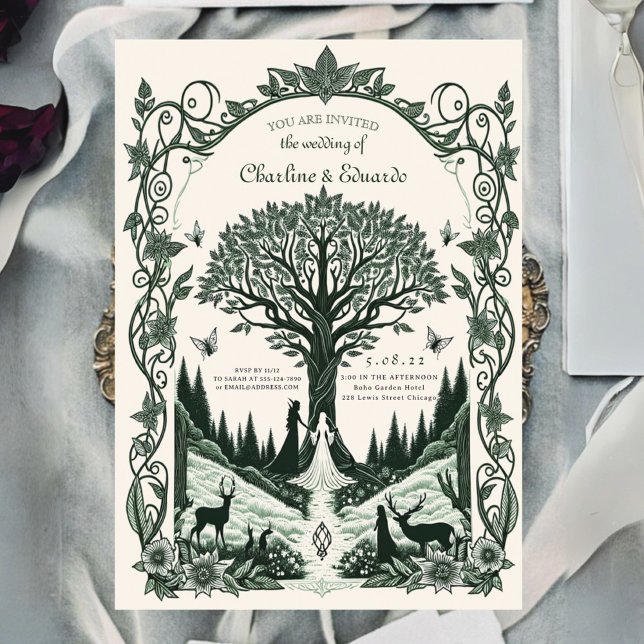 Convites Arte de casamento de fantasia medieval gravada (Criador carregado)