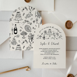 Convites Arte de casamento em estilo caprichoso desenhado à