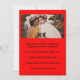 Convites Arte de casamento floral de casal inter-racial com