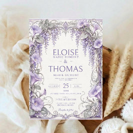 Convites Arte de Casamento Lavanda Wisteria Roxo Floral Rom