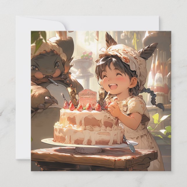 Convites Arte de Celebração de Aniversário em Estilo Anime (Frente)