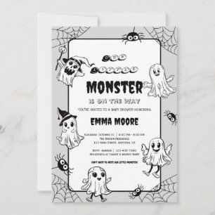 Convites Arte de Chá de Bebê de Halloween de Monstro Pequen