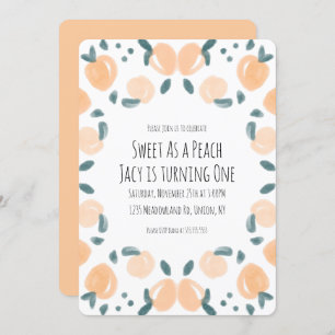 Convites Arte de Festa de aniversário de Pêssego de Aquarel