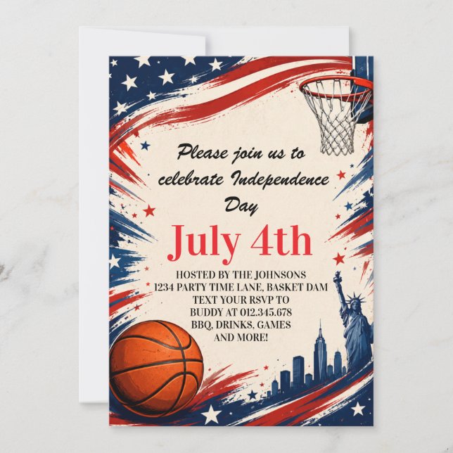 Convites Arte de Fundo de Basquete do Dia da Independência (Frente)