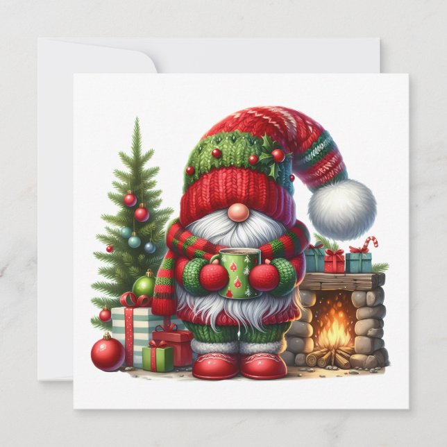 Convites Arte de Gnome de Natal Aconchegante – Festa de Fim (Frente)
