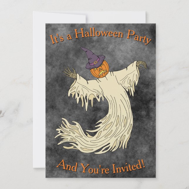 Convites Arte de Halloween do Fantasma de Cabeça de Abóbora (Frente)