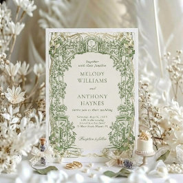 Convites Arte de Jardim com Aquarela Verde Portão Casamento
