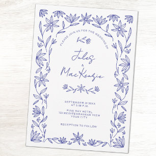 Convites Arte de Linha de Casamento de Flor Silvestre Azul