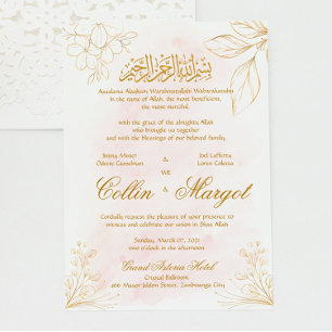 Convites Arte de Linha de Casamento Muçulmano Rosa e Doura