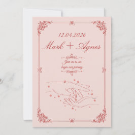 Convites Arte de Linha de Mãos de Casamento Rosa Vermelho E