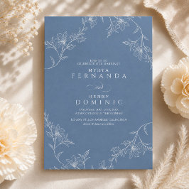 Convites Arte de Linha Floral Boho Azul Empoeirado Casament