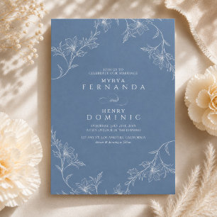 Convites Arte de Linha Floral Boho Azul Empoeirado Casament