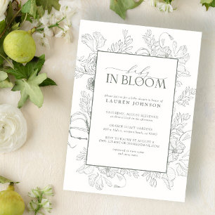 Convites Arte de Linha Floral Moderna Verde Sage Bebê em Fl