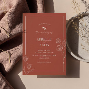 Convites Arte de Linha Floral Terracota Rústica Casamento E