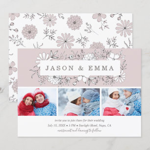 Convites Arte de Linha Frame Floral Rosa 3 Fotografia Casam