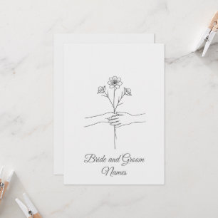 Convites Arte de Linha Minimalista Mãos segurando Flores Ca