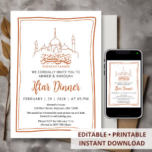 Convites Arte de Linha Minimalista Mesquita Jantar de Iftar