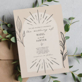 Convites Arte de Linha Script Tan Desert Casamento Botânico