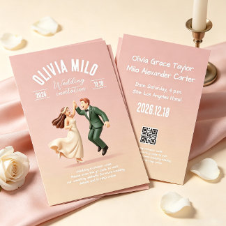 Convites arte de mãos dadas cor de rosa casamento