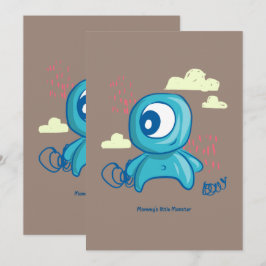 Convites Arte de Monstro Azul Desenhado à Mão Personagem de