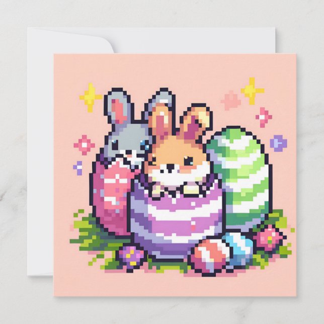 Convites Arte de pixel de 8 bits do Coelho de Páscoa (Frente)