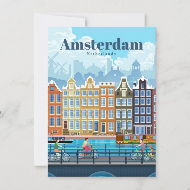 Convites Arte de Viagem Viagem para Amsterdã (Frente)