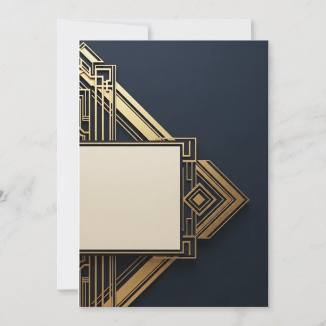 Convites Arte-Deco Azul Marinho e Dourado (Frente)