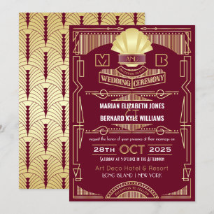 Convites Arte Deco Casamento Elegante Dourado Gatsby