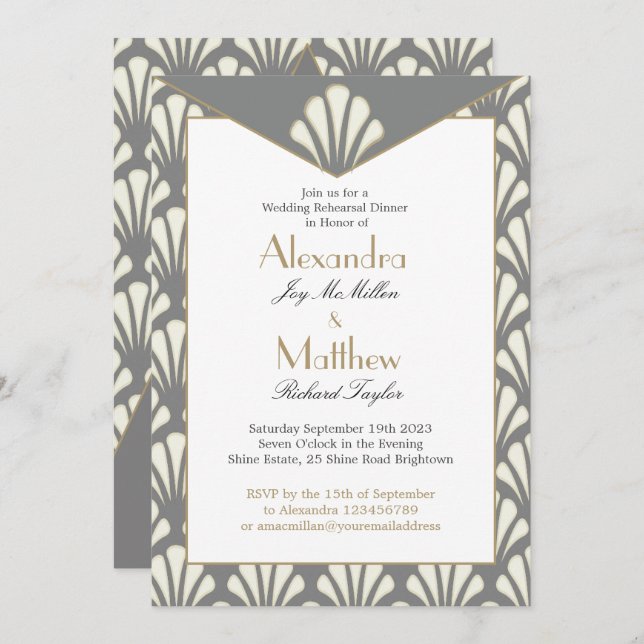 Convites Arte Deco Casamento Ensaio De Cinzas Jantadas Vint (Frente/Verso)