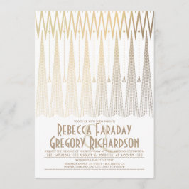 Convites Arte Deco Casamento Geométrico Branco e Dourado El