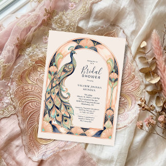 Convites Arte Deco Chic Vintage Pavão Chuveiro de Noiva TLW