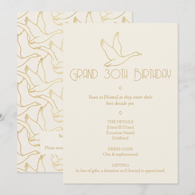Convites Arte Deco em Fio de Ouro | 30º Aniversário do Gans (Frente/Verso)