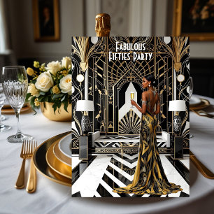 Convites Arte Deco Étnico Fabuloso Mulher Ouro Preto Branco