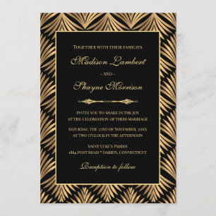 Convites Arte Deco Excelente Dourado Floral Preto Casamento
