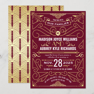 Convites Arte Deco Gatsby Casamento Elegante Dourado Borgon