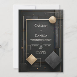 Convites Arte Deco Geométrica Ouro Preto Casamento Opulento