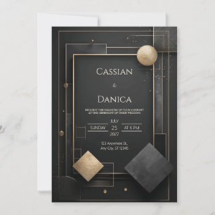 Convites Arte Deco Geométrica Ouro Preto Casamento Opulento